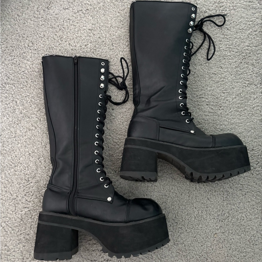 Black Platform Lace-Up Boots